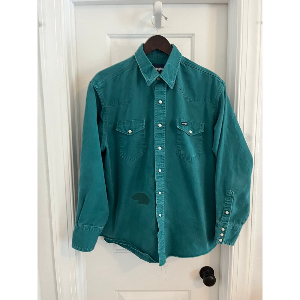 Vintage Wrangler Western Green Twill Pearl Snap